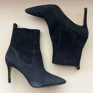 Via Spiga Women 10 Black Suede Pointed Toe Stiletto Heel Ankle Boot Chic Pull On